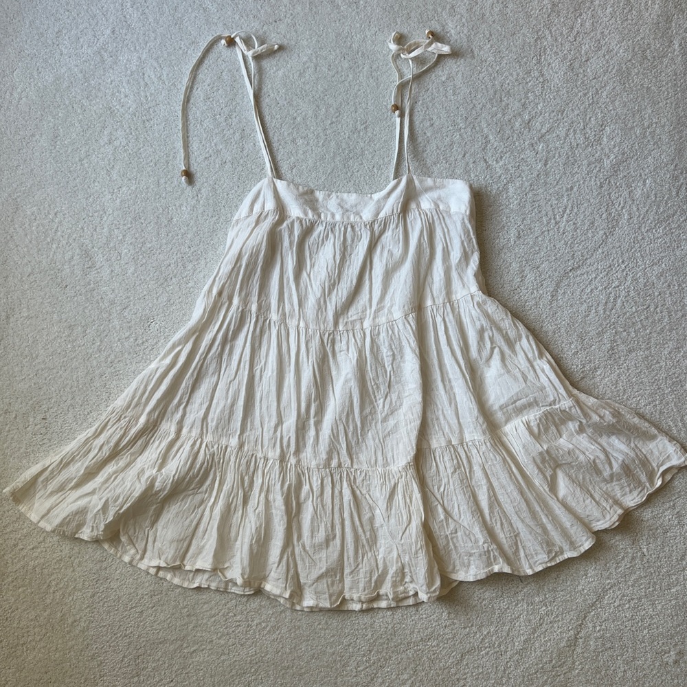 Abercrombie & Fitch Cream Sleeveless Tiered Gauze Cover Up Dress